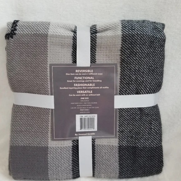 Emanuel Geraldo Reversible Belted Versatile Wrap One Size Womens Black - Picture 2 of 4